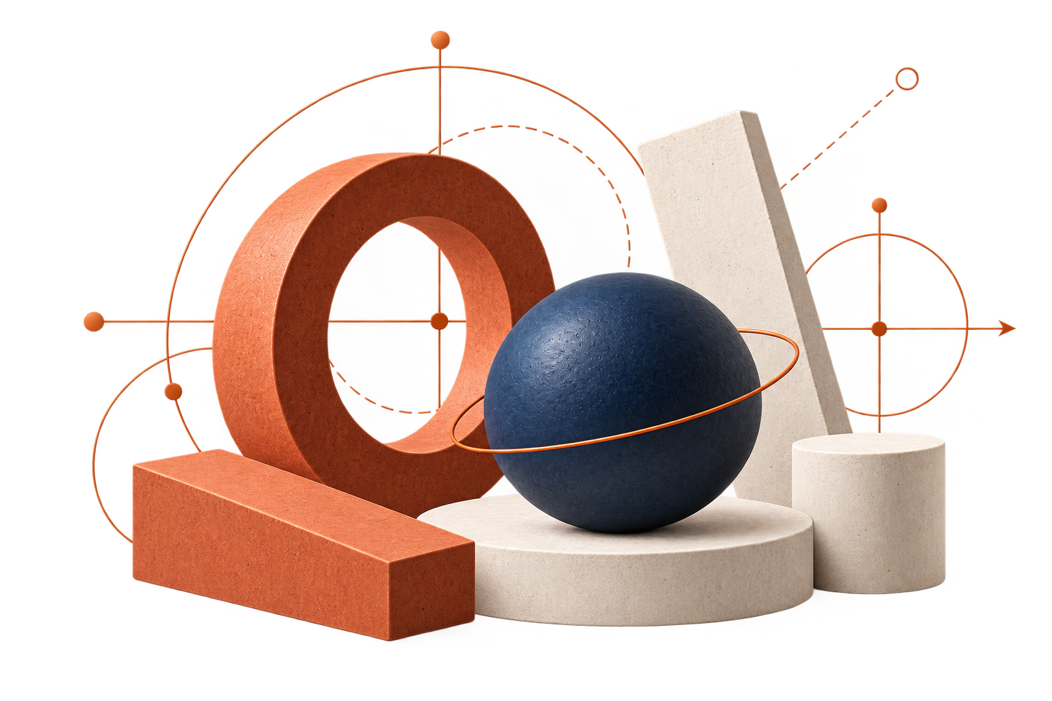 Geometryczna ilustracja 3D symbolizująca korepetycje z matematyki w NOEMAT.