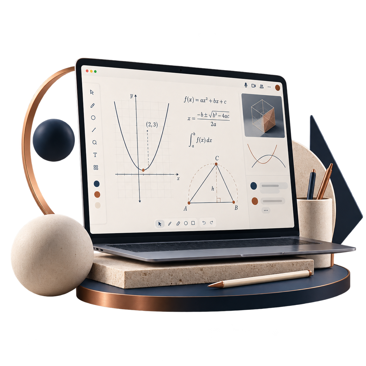 Laptop z interaktywną tablicą matematyczną przedstawiający korepetycje z matematyki online w NOEMAT